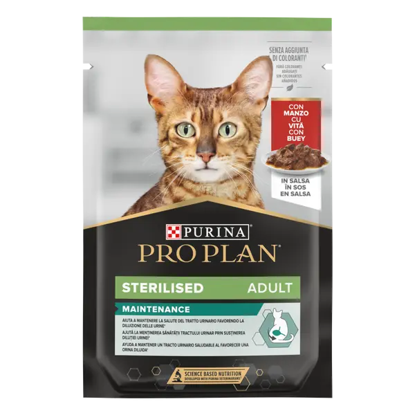 Pro Plan NUTRISAVOUR Adult Cat Sterilised Beef 85 гр  - мокра храна за кастрирани котки - пауч с говеждо в сос