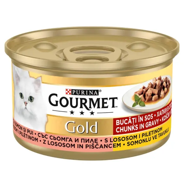 Gourmet Gold - мокра храна за котки - хапки в сос с пиле и сьомга 85гр