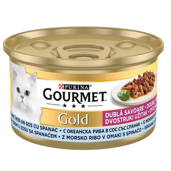 Gourmet Gold - мокра храна за котки - двойно удоволствие с риба и спанак 85гр