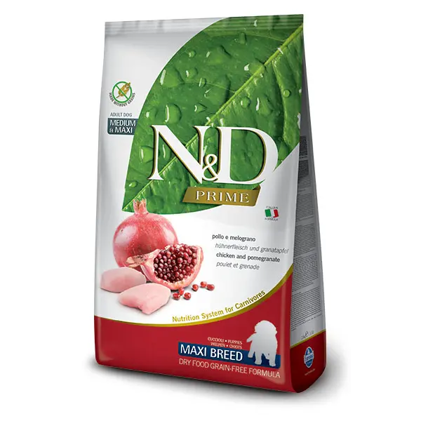 N&D PRIME Dog Grain free Chicken & Pomegranate Maxi Puppy – пълноценна храна за подрастващи кучета от едрите породи с пиле и нар