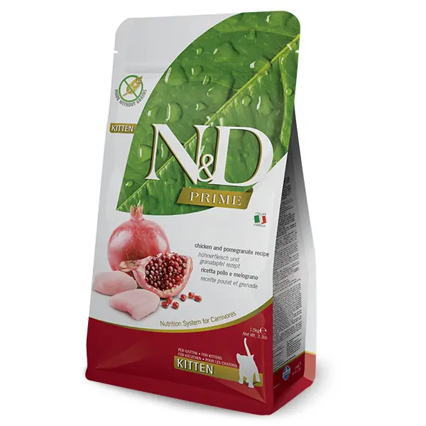 N&D PRIME Cat Chicken & Pomegranate Kitten – пълноценна храна за подрастващи котки до 1 г., бремении и кърмещи котки, с пиле и нар