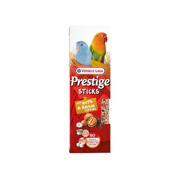 Versele-Laga Prestige Sticks Small Parrots Nuts & Raisin topping 2 бр х 30 гр - 2бр. стикове за малки африкански папагали с ядки и стафиди, 60 гр