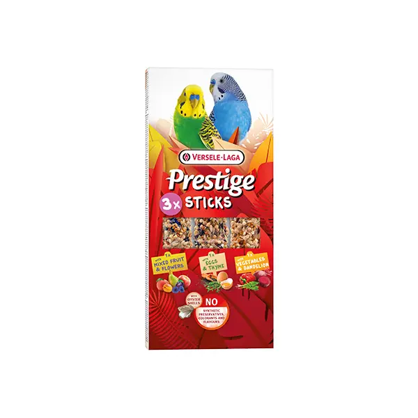 Versele-Laga Prestige Sticks Budgies Triple Variety Pack 3 бр х 30 гр - 3бр. стикове за вълнисти папагали - микс от 3 вкуса, 90 гр
