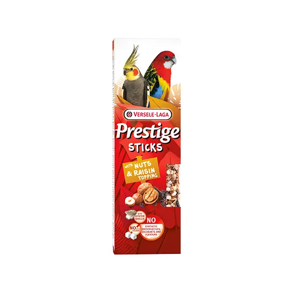 Versele-Laga Prestige Sticks Big Parakeets Nuts & Raisin topping 2 бр х 70 гр - 2бр. стикове за средни папагали с ядки и стафиди, 140 гр