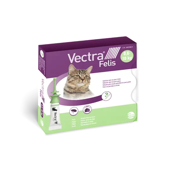 Ceva Vectra Felis -  спот-он разтвор за котки срещу възрастни бълхи и незрелите им форми - кутия с 3 пипети