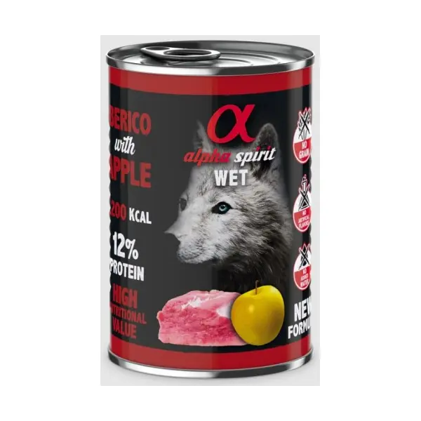 Alpha Spirit Complete wet dog food - консерва за куче Свинско с Ябълки 12% протеини - 400 гр