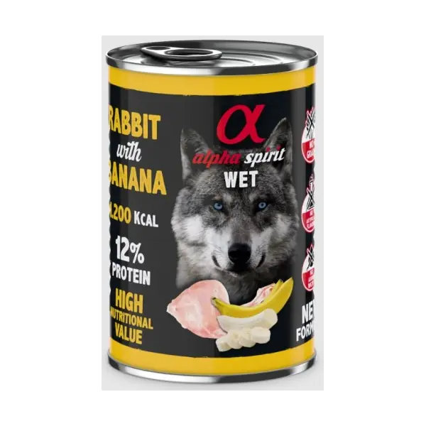 Alpha Spirit Complete wet dog food - консерва за куче Заек с Банан 12% протеини - 400 гр