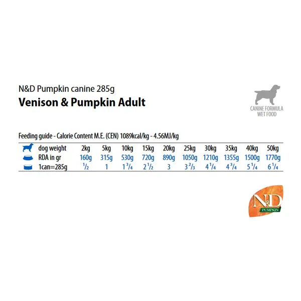 N&D DOG VENISON &PUMPKIN 285 гр – за кучета над 1 година, с еленско месо и тиква