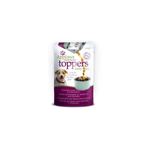 Applaws Dog Toppers Pumpkin Soup with Beef and Vegetables 3 x 60g - Овкусител за кучета - Супа от тиква с телешко и зеленчуци, пауч