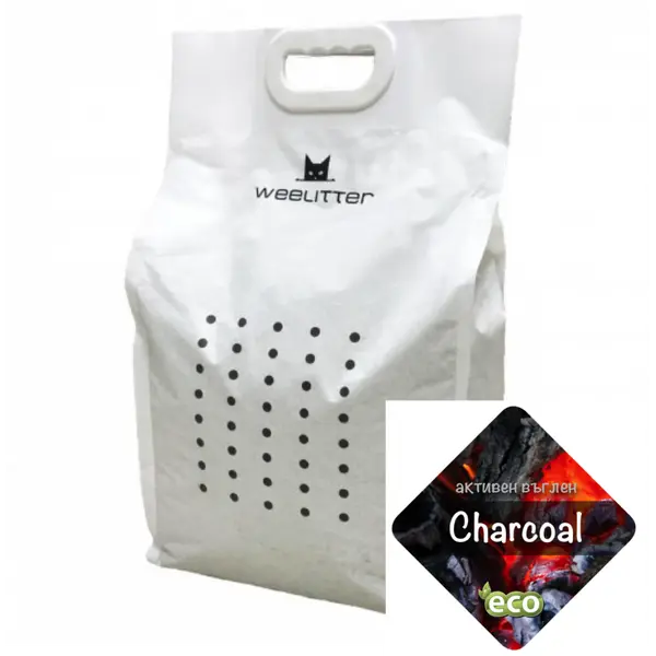 WeeLitter Charcoal - Натурална, биоразградима соева котешка тоалетна, активен въглен