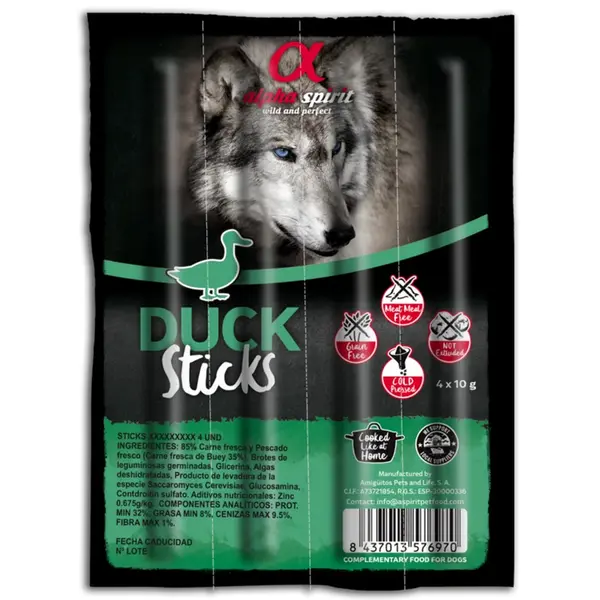 Alpha Spirit Duck Stick 4 x 10 g - Лакомство - Закуска 4 бр. пръчици - патица