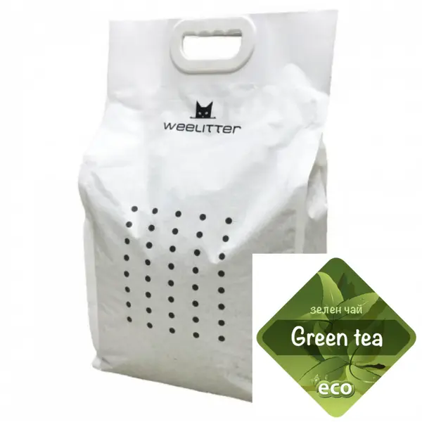 WeeLitter Green Tea - Натурална, биоразградима соева котешка тоалетна, аромат зелен чай