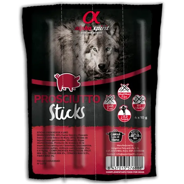 Alpha Spirit Prosciutto Stick 4 x 10 g - Лакомство - Закуска 4 бр. пръчици - прошуто