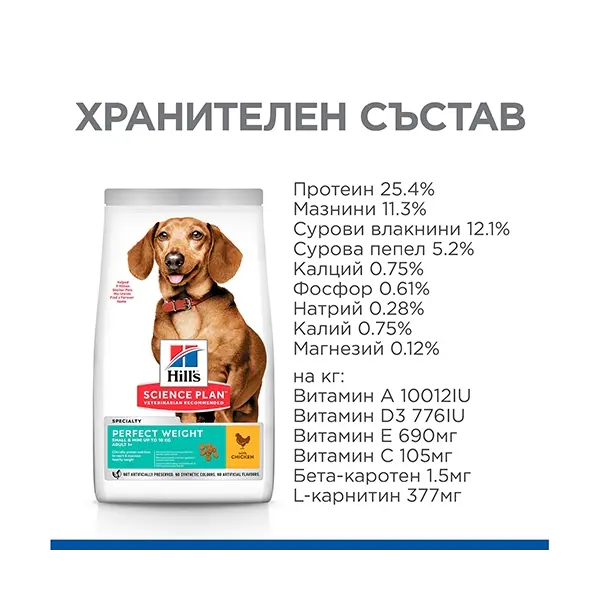 Hill's Science Plan Canine Adult Perfect Weight Small&Mini – Суха храна за намаляване и поддържане на теглото при кучета от дребни породи (до 10кг) над 1 година  - 6 кг
