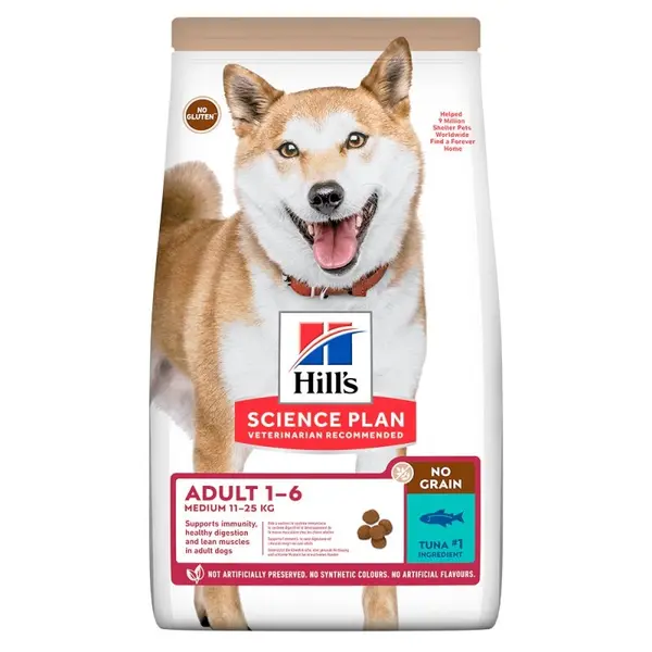 Hill's Science Plan NO GRAIN Medium Adult Tuna - пълноценна суха храна с риба тон за кучета от средните породи (11-25кг ) от 1 до 6 години - 2,5 kg