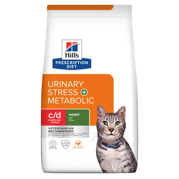 Hill's PRESCRIPTION DIET c/d Urinary Stress + Metabolic - лечебна суха храна с пилешко за котки с наднормено тегло и уринарни проблеми