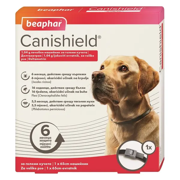 Beaphar CaniShield  2бр. в опаковка - противопаразитен нашийник за кучета против кърлежи, бълхи и пясъчни мухи - 65 см 2бр. в опаковка