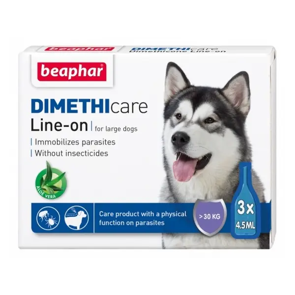 Beaphar Dimethicare Line-on Dog - противопаразитен препарат за куче с Диметикон, 3 броя пипети, без инсектицид - за дребни породи до 15 кг