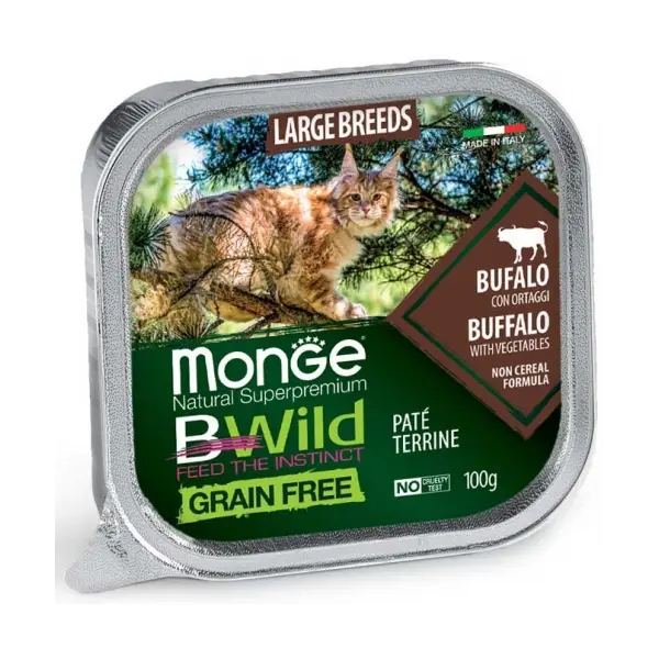 MONGE BWILD GRAIN FREE Large Breeds Buffalo with vegetables – пастет за котки от едрите породи с биволско и зеленчуци - 100 гр