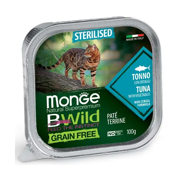 MONGE BWILD GRAIN FREE Sterilised Tuna with vegetables – пастет за кастрирани котки с риба тон и зеленчуци - 100 гр