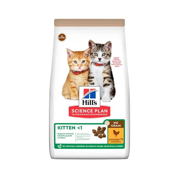 Hill's Science Plan NO GRAIN Kitten Chicken - Пълноценна суха храна за подрастващи котенца на възраст от 3 седмици до 12 месеца, както и за бременни и кърмещи котки - 1,5 кg