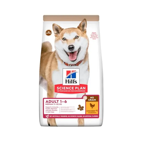 Hill's Science Plan NO GRAIN Medium Adult Chicken - пълноценна суха храна с пилешко за кучета от средните породи (11-25кг ) от 1 до 6 години - 2,5 kg