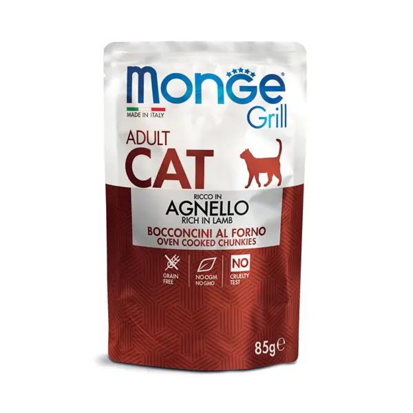 Monge Grill Adult с агнешко – Пауч хапки в желе с агнешко за котки в зряла възраст - 85 гр