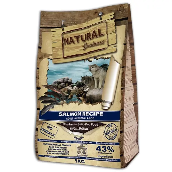 Natural Greatness Salmon Recipe Sensitive Medium & Large - премиум храна за кучета в зряла възраст от средни и големи породи
