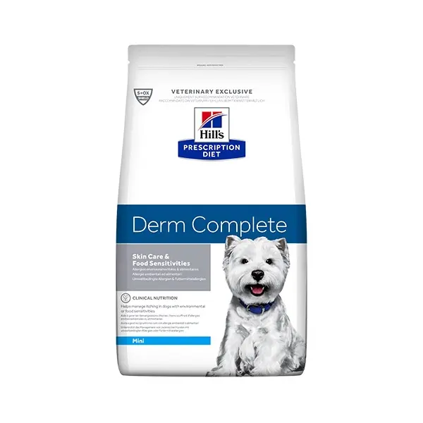 Hill's Prescription Diet Derm Complete Mini – диета за намаляване на алергиите от околната среда и хранителни алергии, за кучета от дребни породи - 6 кг