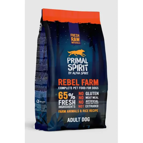 Primal Spirit Rebel Farm - Суха храна за куче с 45% прясно пилешко месо и 20% прясна риба - 1кг