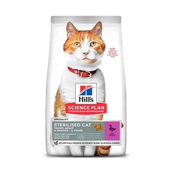 Hill's Science Plan Feline Young Adult Sterilised Duck  - за млади кастрирани котки от 6 месеца до 6 години с патешко - 1,5 kg