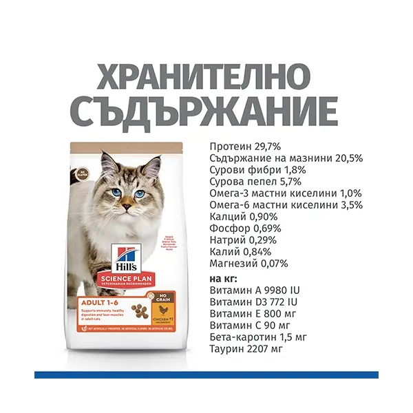 Hill's Science Plan NO GRAIN Adult Chicken - Пълноценна суха храна за котки в зряла възраст от 1 до 6 години, без съдържание на зърнени култури и глутен - 300 g