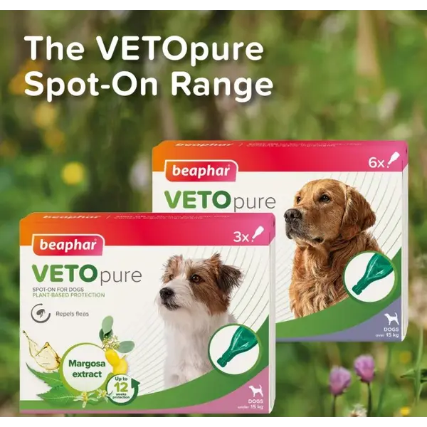 Beaphar Veto Pure Bio Spot On Dog - противопаразитни пипети за кучета от дребни породи до 15 кг, - кутия с 3 броя пипети