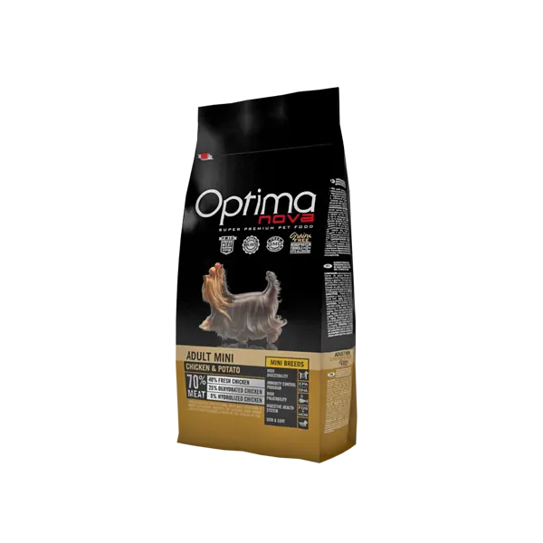 OPTIMA NOVA ADULT MINI CHICKEN & POTATO -  Пълноценна храна без глутен за израснали кучета от дребните породи над 10 месеца, с пиле и картофи
