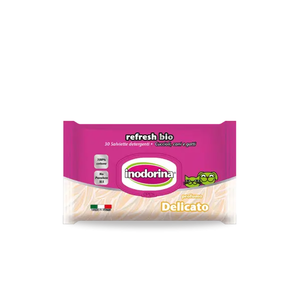 Inodorina Refresh Bio Delicate Perfume - Мокри кърпички от биоразградим памук с деликатен аромат - 30 бр.