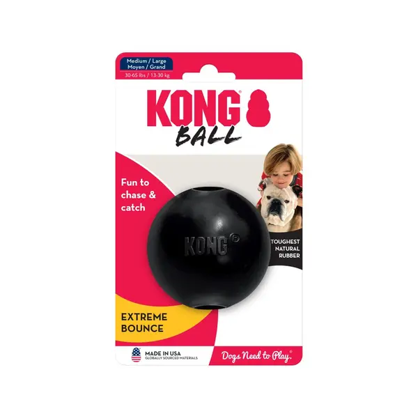 Kong Extreme Ball M/L , black - здрава топка от естествен каучук за кучета с тегло от 13 до 30 кг, черна