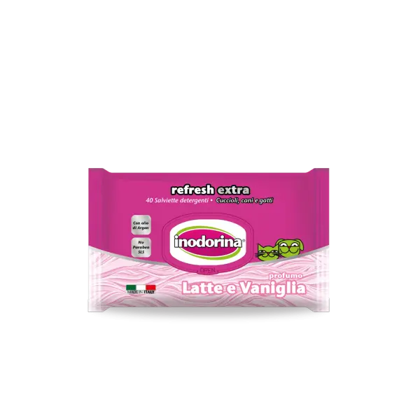 Inodorina Refresh Extra With Milk and Vanilla Perfume - Мокри кърпички с аромат на мляко и ванилия - 40 бр.