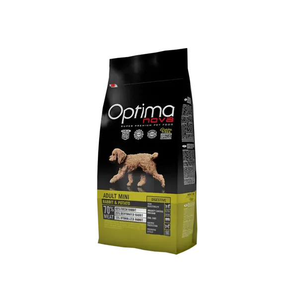 OPTIMA NOVA ADULT MINI DIGESTIVE RABBIT & POTATO -  Пълноценна храна без глутен за израснали кучета над 10 месеца от дребните породи с чувствително храносмилане, заешко с картофи