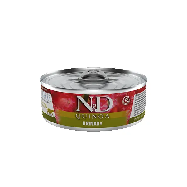 N&D Quinoa Cat Urinary - за котки в зряла възраст за намаляване на повторната поява на струвити камъни и заболявания на долните пикочни пътища. - 80 гр