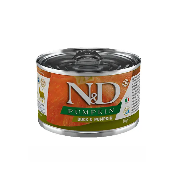 N&D Duck & Pumpkin Dog Mini - Пълноценна консервирана храна за кучета над 1 година от мини породи,  с патица и тиква - 140 гр