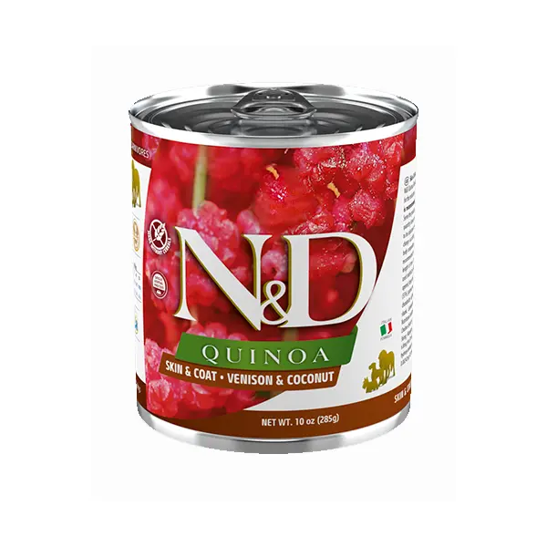 N&D Quinoa Dog Skin & Coat Venison & Coconut - пълноценна консервирана храна за кучета над 1г. с киноа, елен и кокос  - 285 гр
