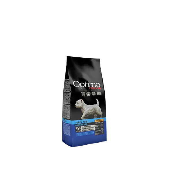 OPTIMA NOVA PUPPY MINI CHICKEN & RICE -  Пълноценна храна без глутен за подрастващи кучета от 2 до 10 месеца от дребните породи, пиле с ориз