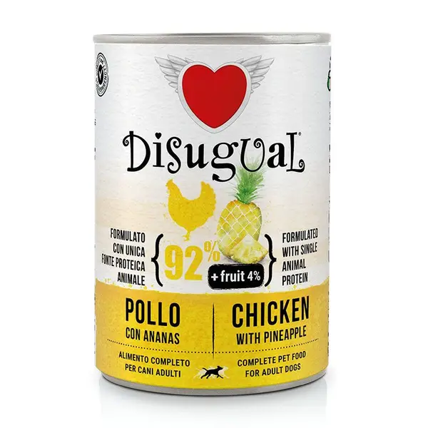 Disugual FRUIT Chicken with Pineapple - пълноценна храна за кучета с един източник на животински протеин, пилешко с ананас - 400 гр