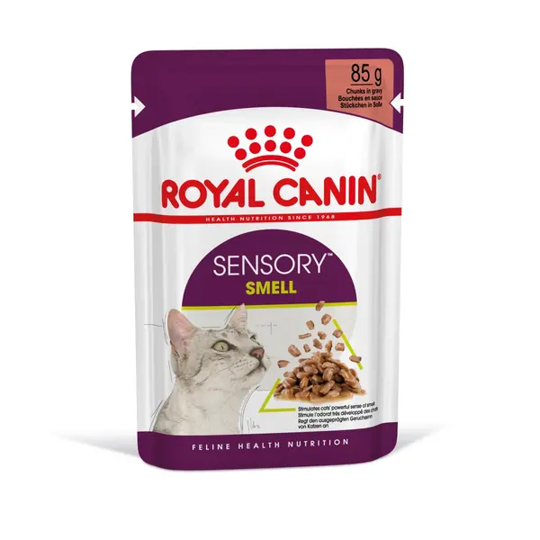 Royal Canin Sensory Smell in Gravy - пълноценна мокра храна със сос в пауч за котки в зряла възраст над 1 година - 12x85 гр