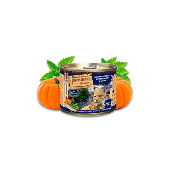 NATURAL Greatness Salmon &  Turkey with Pumpkin and Catnip 4x200g - Сьомга и Пуйка с тиква и кетнип