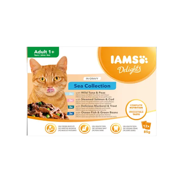 IAMS Cat Pouch Sea Collection in Gravy - Паучове за котка , микс вкусове с риба в сос грейви - 12 х 85 гр