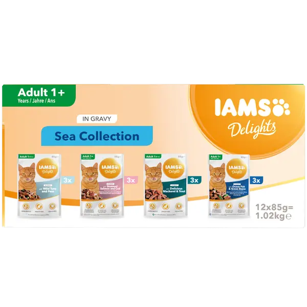 IAMS Cat Pouch Sea Collection in Gravy - Паучове за котка , микс вкусове с риба в сос грейви - 12 х 85 гр