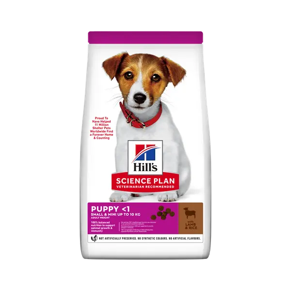 Hill’s Science Plan Puppy Small & Mini с агнешко - Пълноценна суха храна за дребни и миниатюрни породи кучета от отбиване до 1 година. За бременни и кърмещи кучета - 6 кг