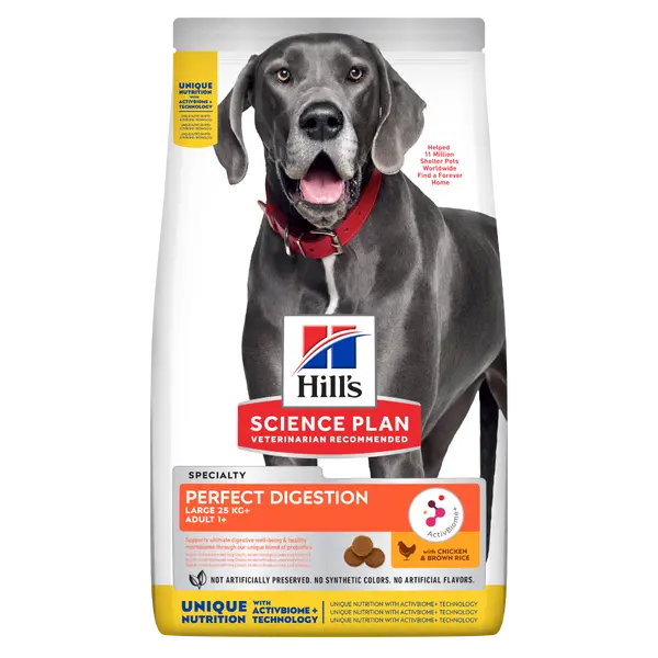 Hill’s Science Plan PERFECT DIGESTION  Large Adult Dog 1+  Пълноценна суха храна за отлично храносмилане за кучета над 1 година от едри породи (над 25 кг) с пилешко и кафяв ориз -  14 кг