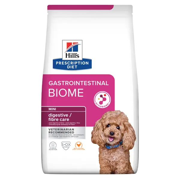 Hill’s PRESCRIPTION DIET Gastrointestinal Biome Mini - лечебна суха храна за кучета от дребни породи с храносмилателни разстройства, запек, колит - с пилешко